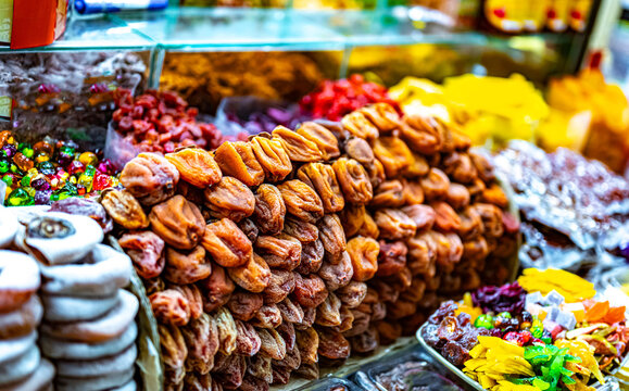 Dried fruits and sweet food sold at Da Lat market, Vietnam