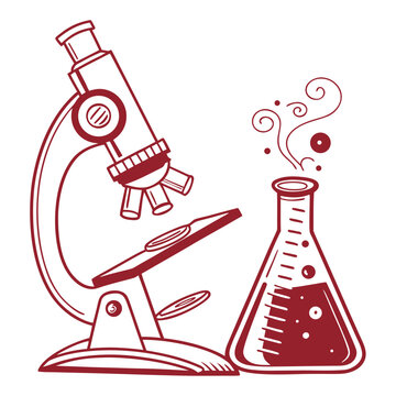 Laboratory equipment with microscope and beaker science