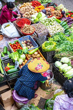 Street market place with vegetables and fruits in Da Lat Vietnam