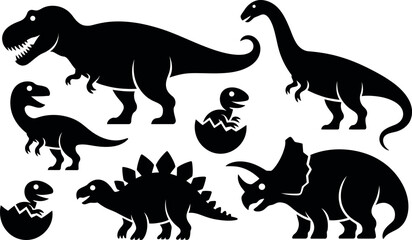 Set of various dinosaurs silhouettes on white background for design © md manik hossain