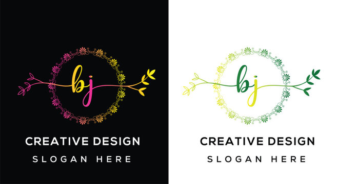 Elegant bj monogram logo design with botanical elements