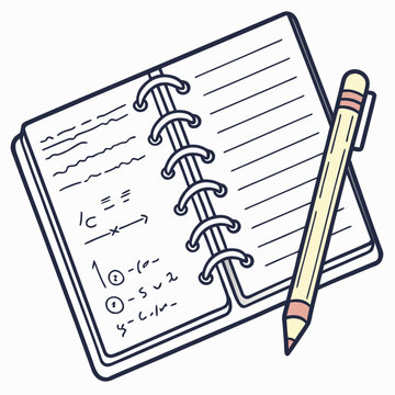 Notebook and pencil with math equations school
