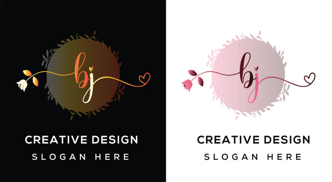 Elegant bj monogram logo design with botanical elements