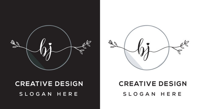 Modern feminine logo with leaf wreath stylish initials design 