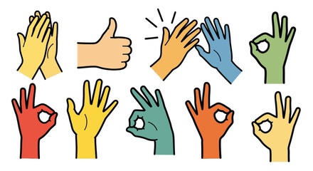 Obraz premium Colorful hands with different gestures.