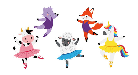 Obraz premium Colorful cartoon animals in ballet dresses.