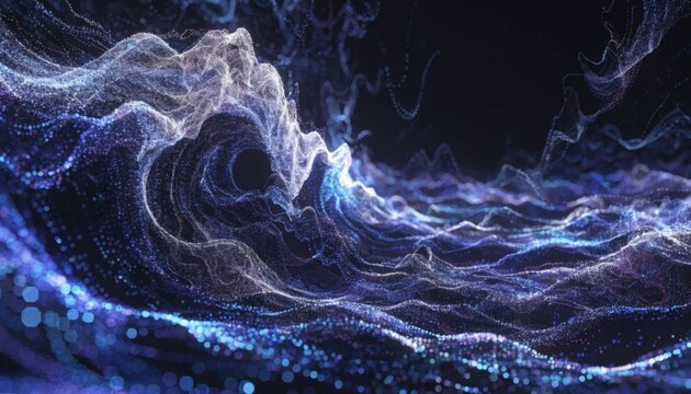 Abstract Glowing Big Data Network Waves, Futuristic Information Technology Background.