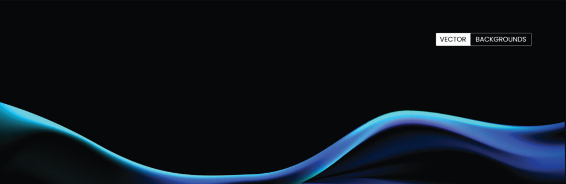 Modern Blue Gradient Wave Flow on Dark Background &ndash; Abstract Vector Mesh Design