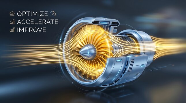 Turbojet engine cross section reveals the intense golden energy output and internal airflow dynamics vital for demonstrating next-generation aerospace performance and high speed propulsion.