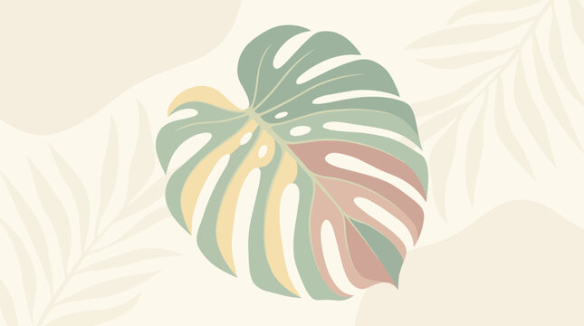 Monstera leaf illustration with soft colors and abstract background