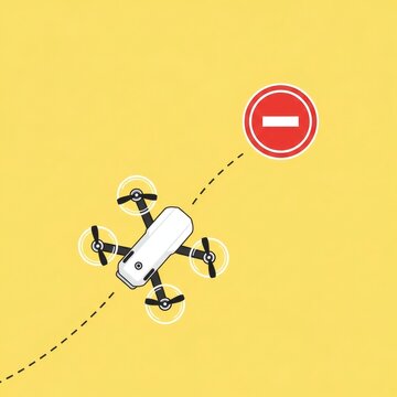 Drone flying with no fly zone sign nearby business strategy decision making