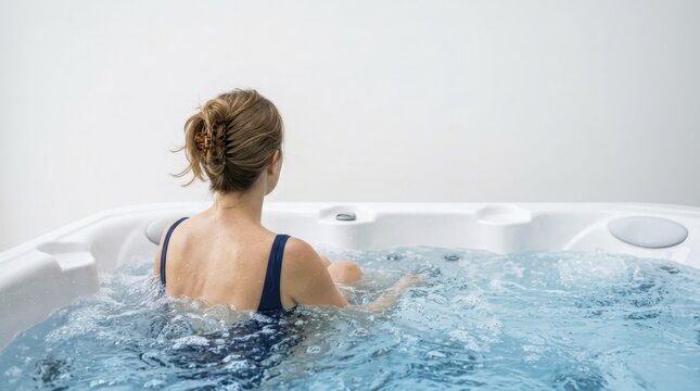 Woman relaxing in a bubbling hot tub during summer vacation