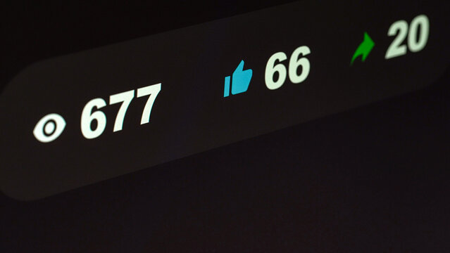 Social media counter with views likes and shares showing viral growth.
