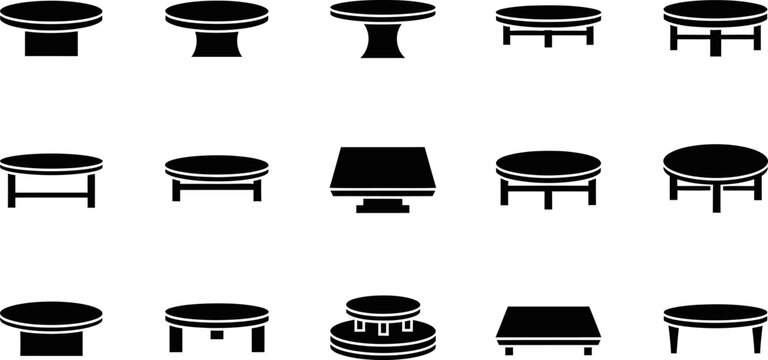 Tables outline collection black vector illustration isolated on a transparent background.