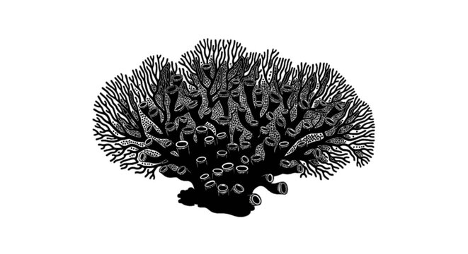 Minimal black silhouette icon, simple flat vector, bold black shape, no, no shading illustration of a branching sea sponge organism on a, flat icon style
