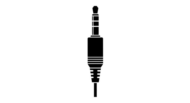 Minimal black silhouette icon, simple flat vector, bold black shape, no, no shading black silhouette of a 35mm audio jack connector on a, flat icon style