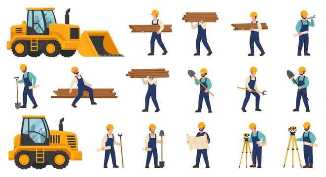 Construction workers with heavy machinery equipment.