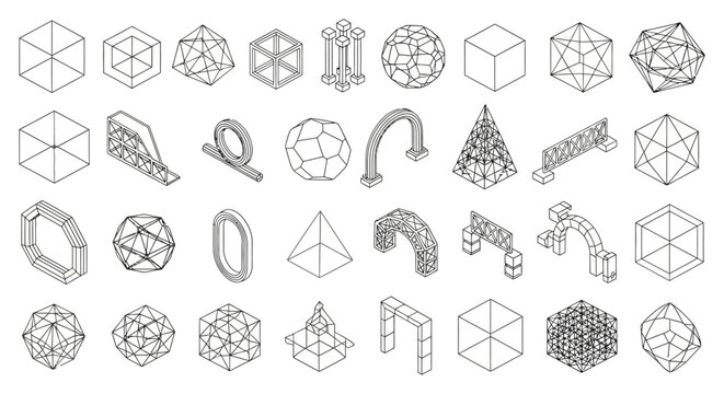 Geometric shapes and mathematical symbols.