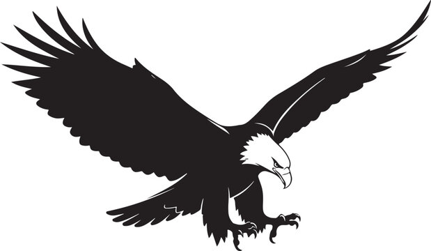 Black eagle flying with outstretched wings and talons