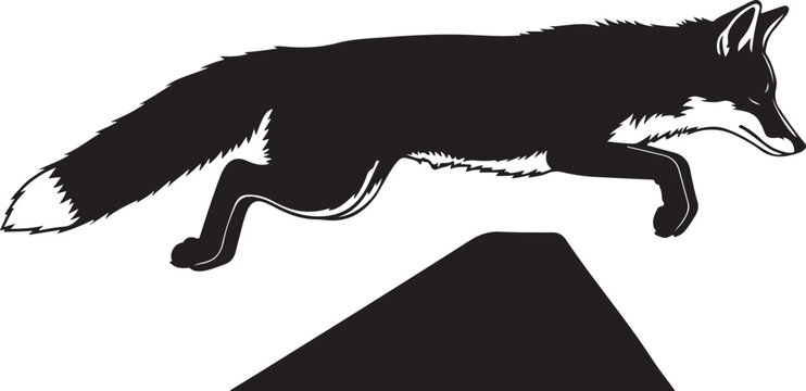 Black fox jumping over triangle white animal