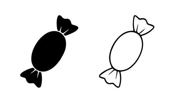 Minimalist Candy Icon Set , Black Silhouette and Outline Vector Illustration for Sweet, Dessert, and Confectionery Design