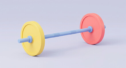Obraz premium 3D minimalist pastel barbell with blank coin weights. Concept for financial fitness, health investment, gym business, and economic strength. Smooth matte texture.