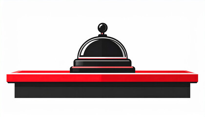 Fototapeta premium Front view of a black and red hotel reception bell on a white background service desk