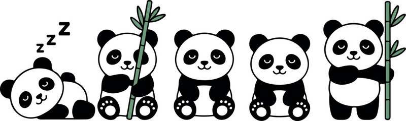 Cute cartoon panda bear holding bamboo with heart adorable baby animal wildlife vector illustration character design love theme © RafatStock