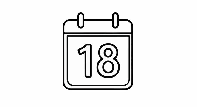 Simple line art icon of a calendar page showing the number 18