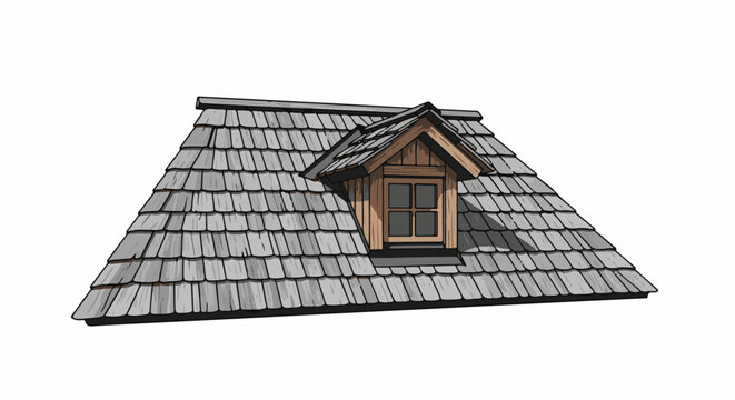 Rustic wooden shingled roof with a dormer window and gable