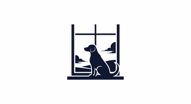 Silhouette of a dog sitting by a window, looking out at clouds