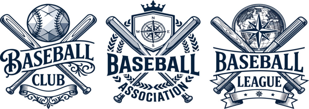 Monochrome baseball emblem set