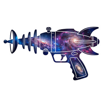 Mystical Cosmic Raygun with Constellation Stars on White Background