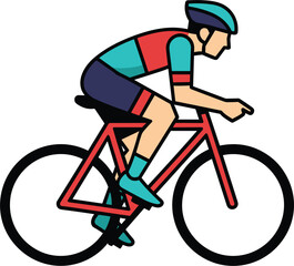 Naklejka premium Flat cyclist vector illustration riding bicycle in minimal style for sports and fitness concept isolated on white