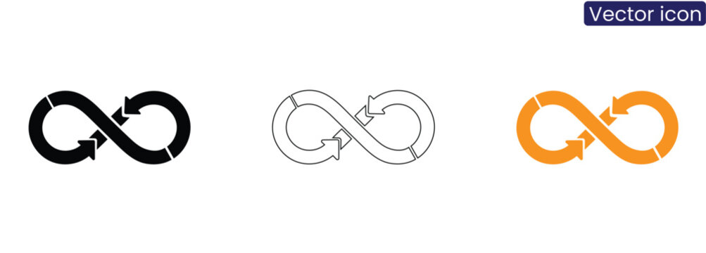 Infinity loop arrow cycle icon set on white background