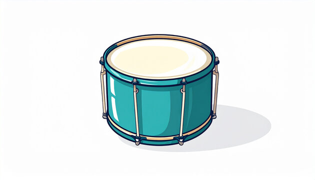 Teal marching band snare drum with cream colored head and shadow musical instrument
