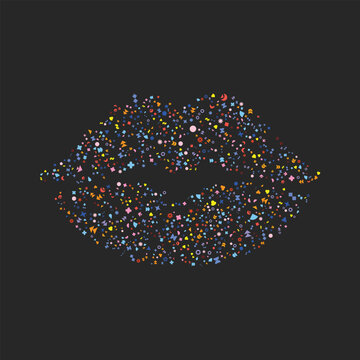 Colorful artistic lips silhouette for beauty and romance design projects on dark background