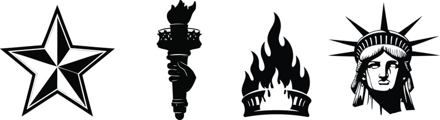 Statue of liberty head and torch flame icon vector illustration for freedom and democracy. © NAZMUN