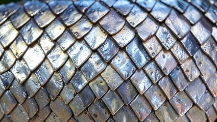Ornate Blue Metallic Fish Scale Pattern Background Texture © GRAXO