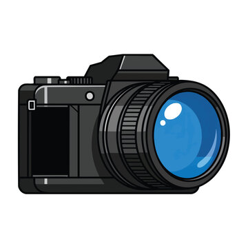 Illustration of a professional digital camera with a large lens.