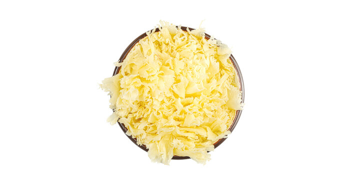 Rosettes of Tete de Moine Swiss cheese shaved with a girolle isolated on white background