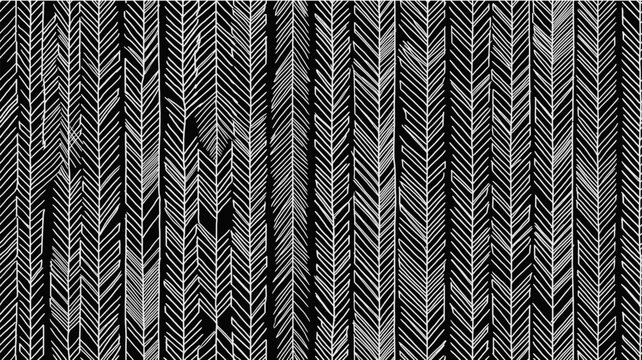 Abstract black and white seamless pattern forming a herringbone tropical leaf texture. Black and white abstract palm leaf herringbone pattern