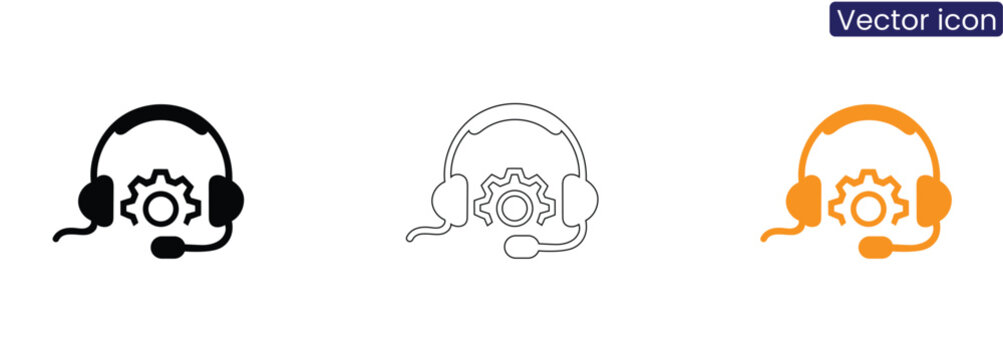 Headset with gear icon on white background, Vector illustration set