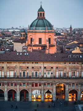 Historic cityscape of Bologna with Piazza Maggiore