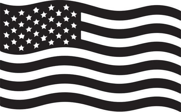 American flag, USA flag, black and white flag, waving flag, vector flag