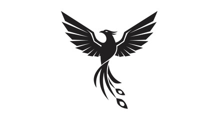 Obraz premium Minimalist phoenix bird logo silhouette with wings spread isolated