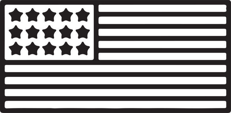 American flag icon, black and white vector, USA flag symbol, patriotic emblem