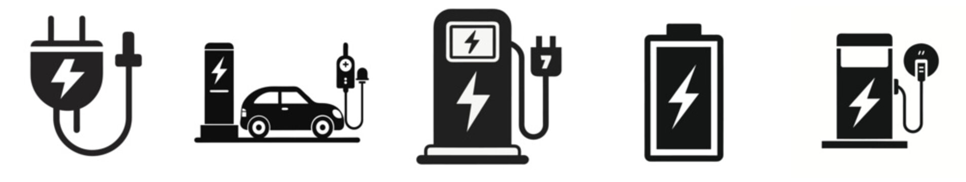 &ldquo;Electric Vehicle Charging Editable Vector Icon Set &ndash; EV Charger, Battery, Plug, Car Charging Station Icons&rdquo;