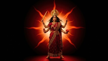 Fototapeta premium Compassionate Hindu Goddess Rose Glow – Divine Mother Deity Portrait