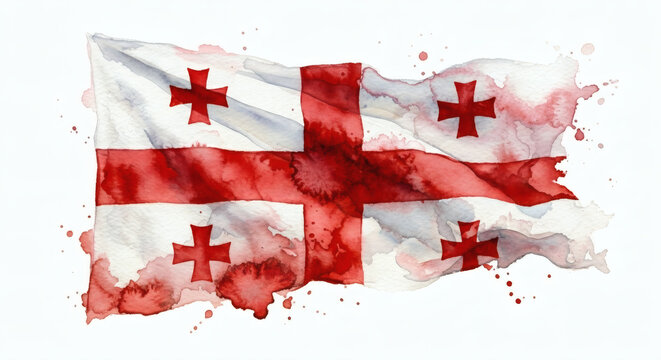 Georgia flag waving in wind, watercolor national symbol isolated